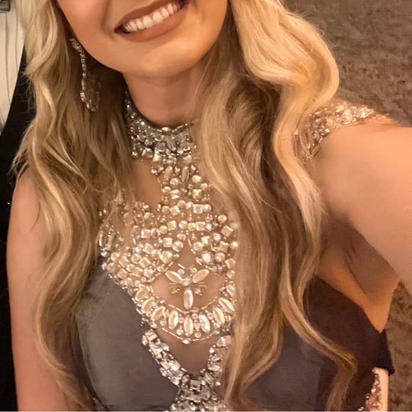 Rachel Allan Gunmetal Gray/Silver Gown w Silver Rhinestones - 2 piece - Picture 7 of 8